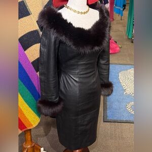 Michael Hoban North Beach Vintage 80's Genuine Leather & Fur Dress